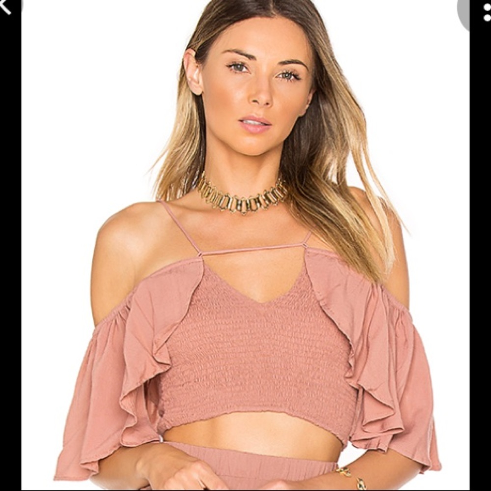 Indah Roxy Ruffled Crop Top Dusty Rose